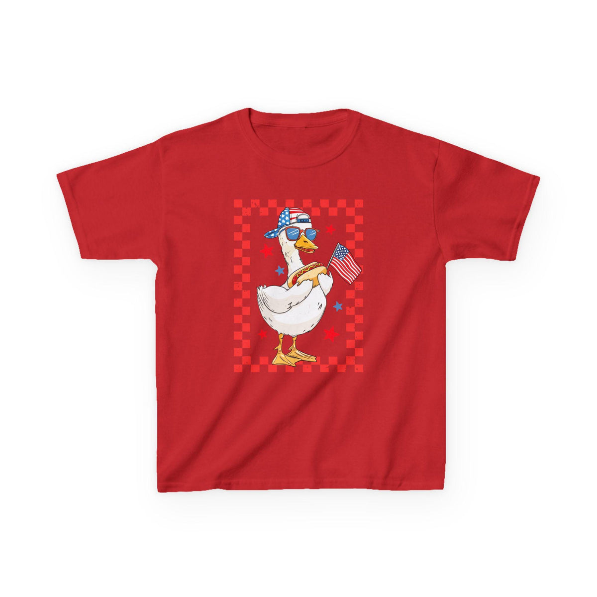 Patriotic Duck Kids Tee | American Flag, Stars & Checkerboard