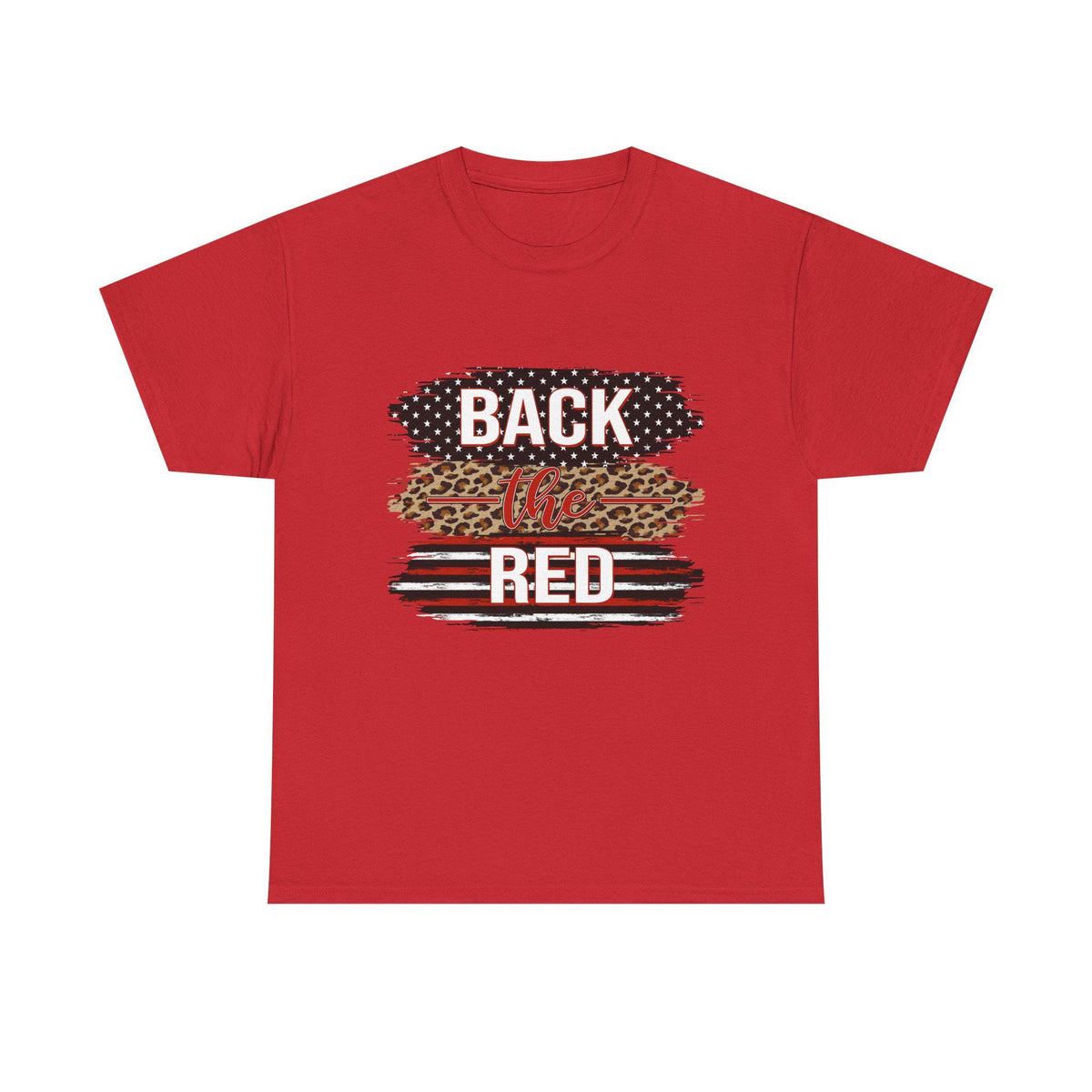 Back the Red T-Shirt | Leopard Stripes, American Flag Brushstroke