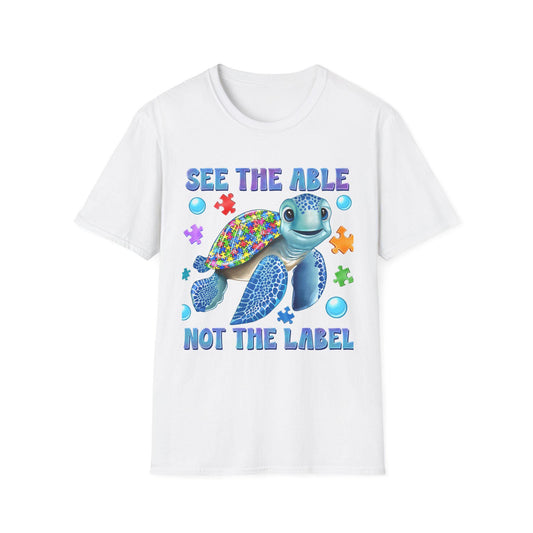 See The Able Not The Label Turtle T-Shirt | Autism Awareness Puzzle Design