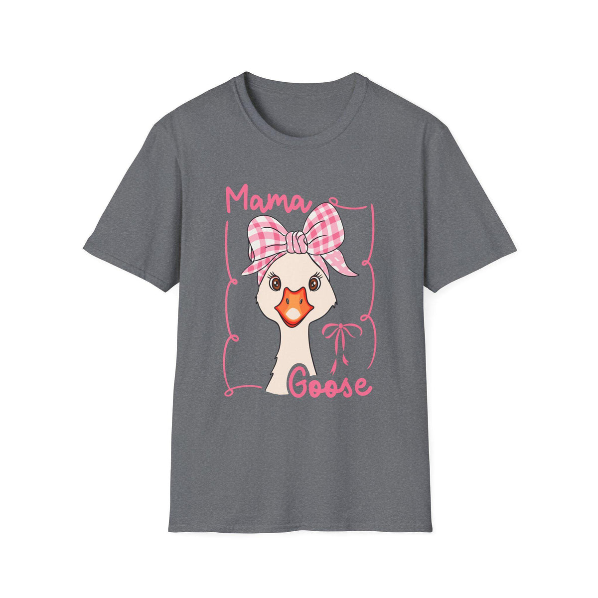 Mama Goose T-Shirt | Whimsical Goose Illustration, Pink Gingham Bow