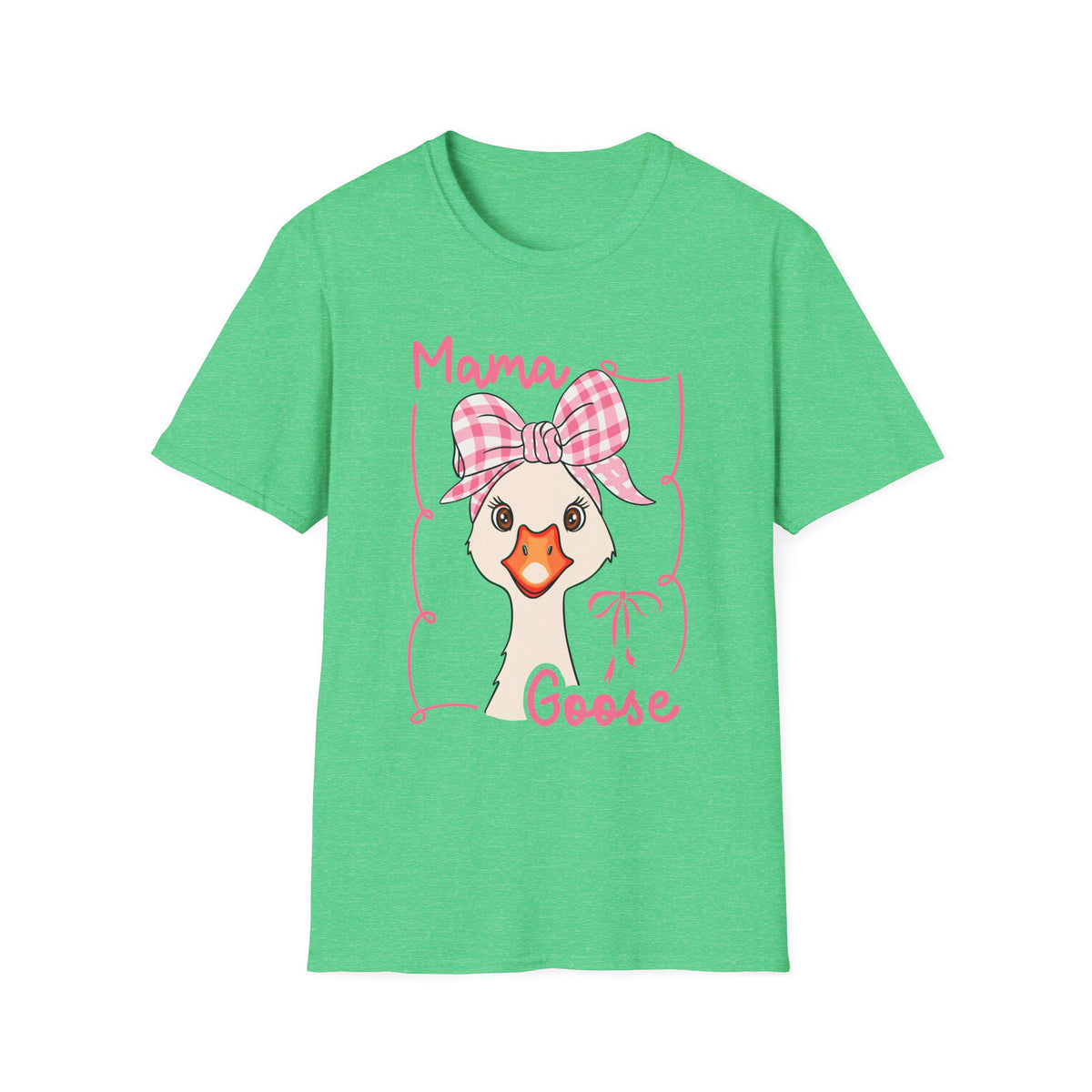 Mama Goose T-Shirt | Whimsical Goose Illustration, Pink Gingham Bow