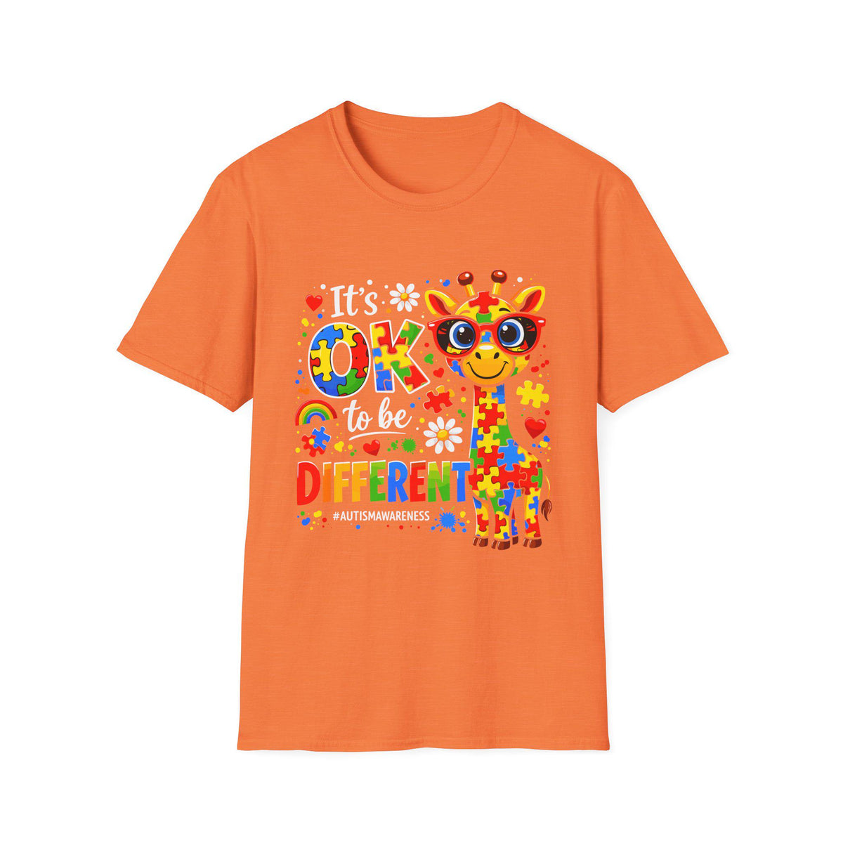 Autism Awareness Giraffe T-Shirt | Be Different Puzzle Piece Design
