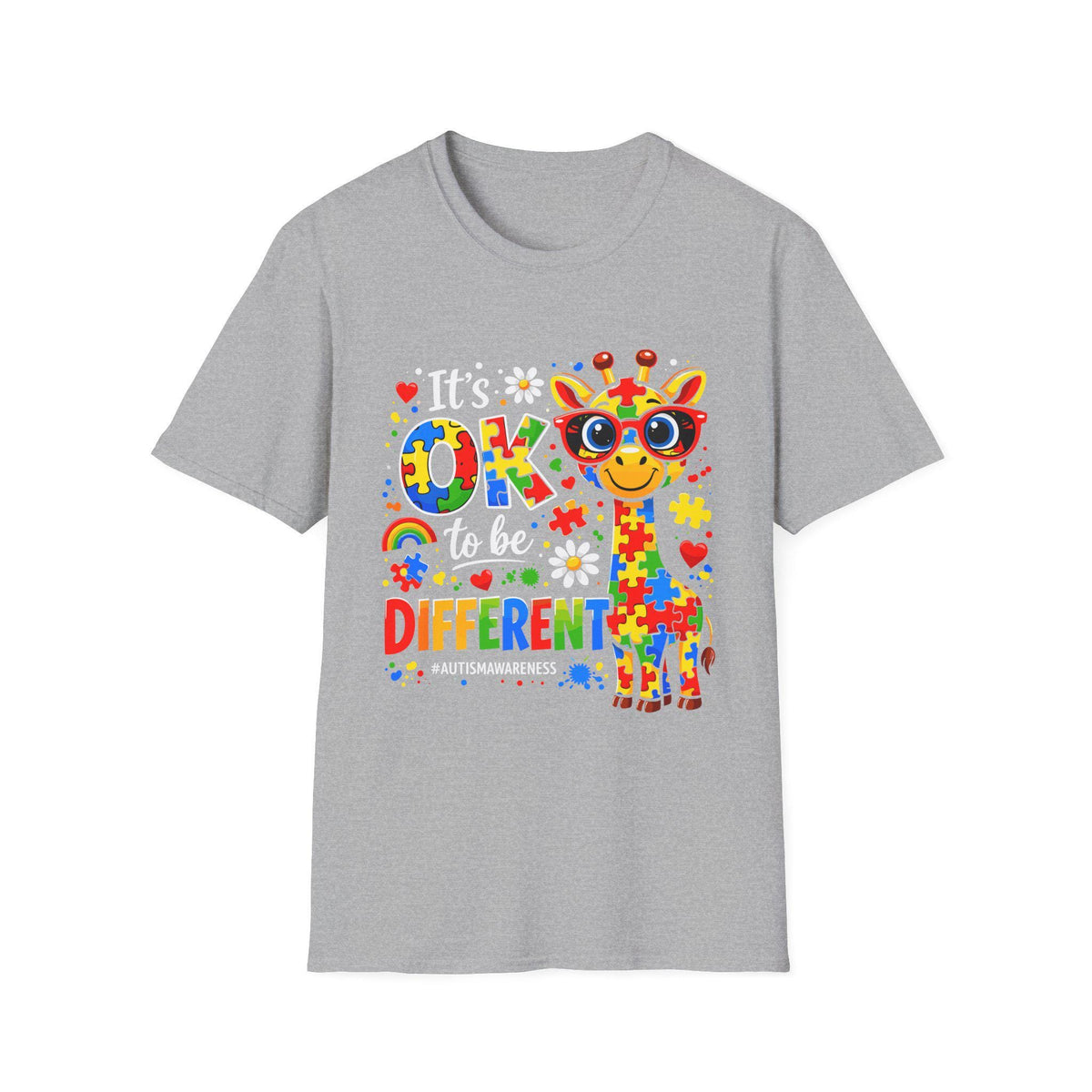Autism Awareness Giraffe T-Shirt | Be Different Puzzle Piece Design