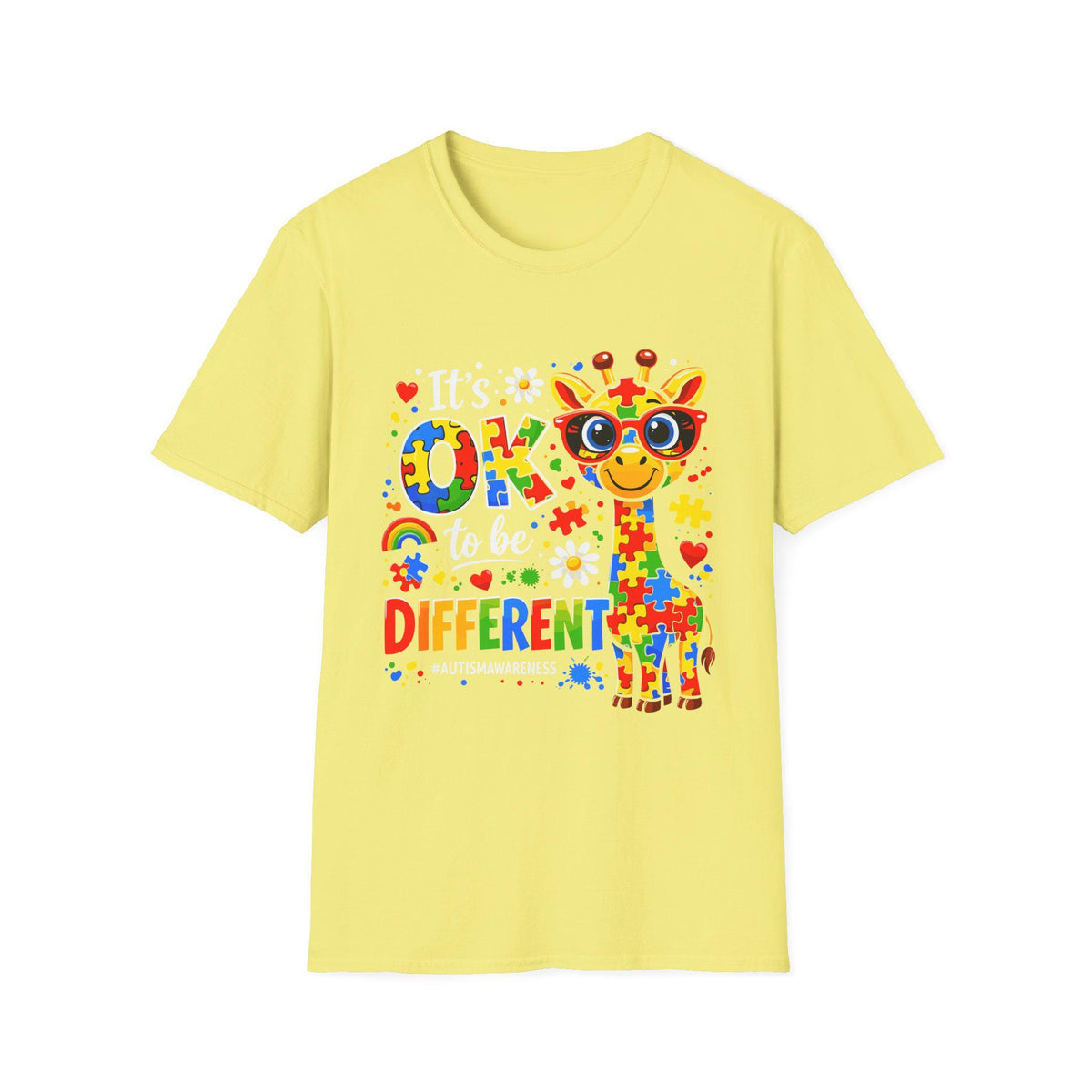 Autism Awareness Giraffe T-Shirt | Be Different Puzzle Piece Design