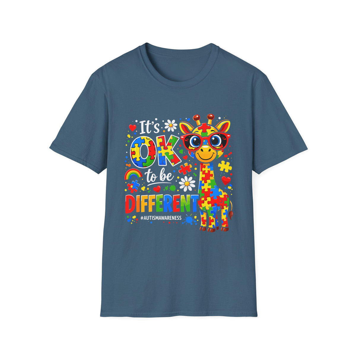 Autism Awareness Giraffe T-Shirt | Be Different Puzzle Piece Design