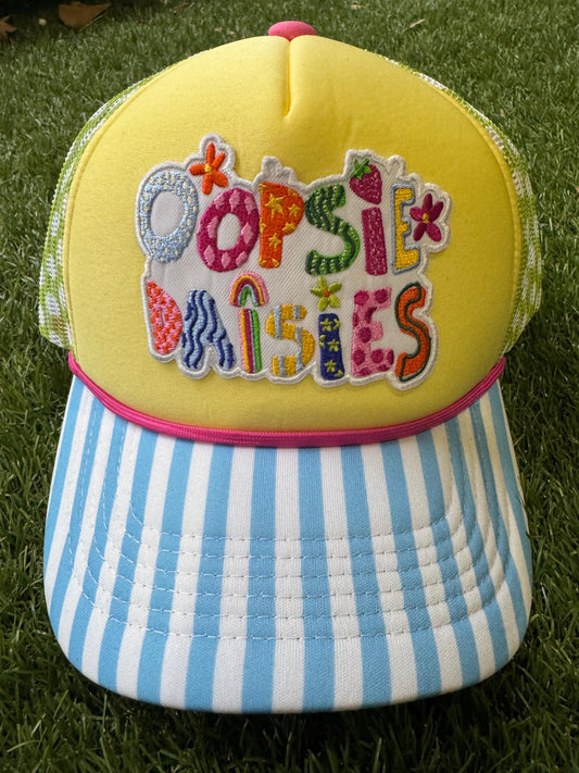 Oopsie Dasies on custom trucker hat with magna pony