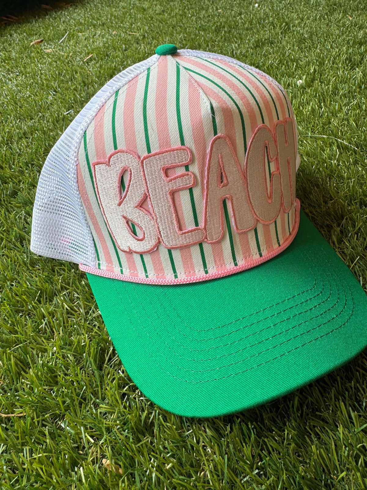 BEACH pink and green custom trucker hat