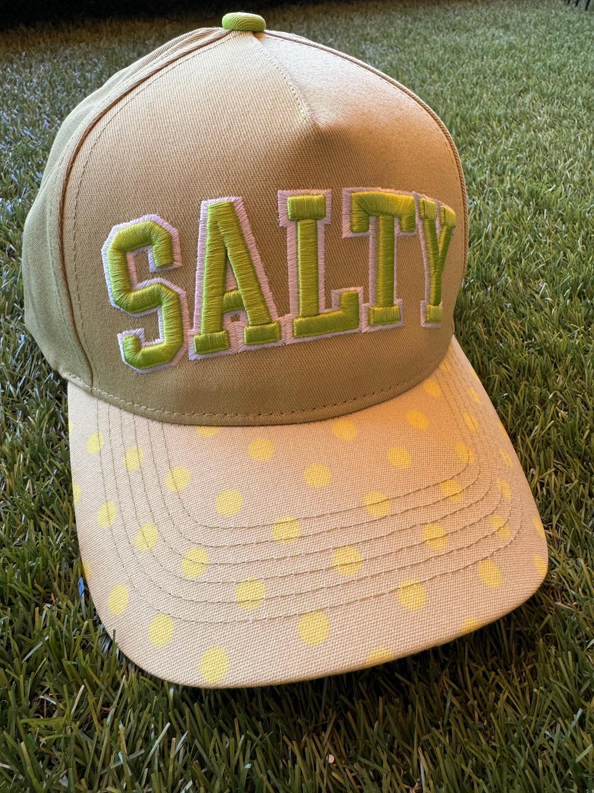 Salty embroidered canvas hat with polka dot brim