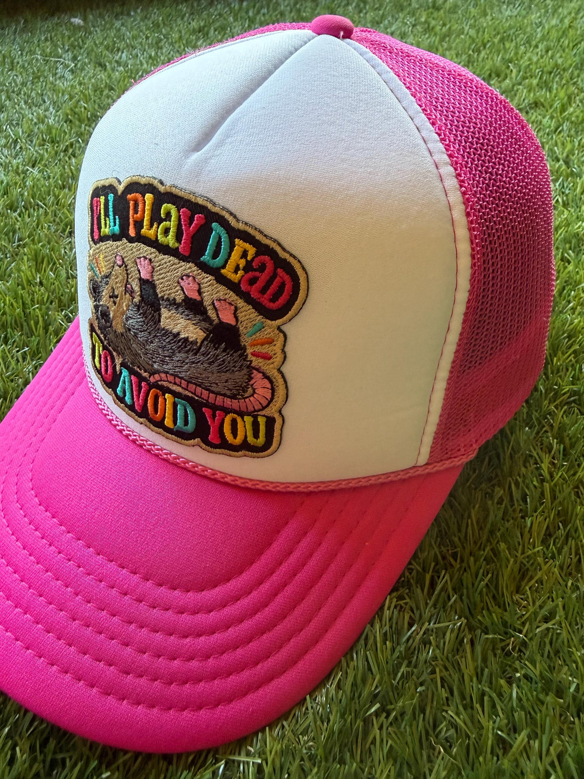 I Will Play Dead to Avoid You on an Otto custom mesh trucker hat with adjustable snap back