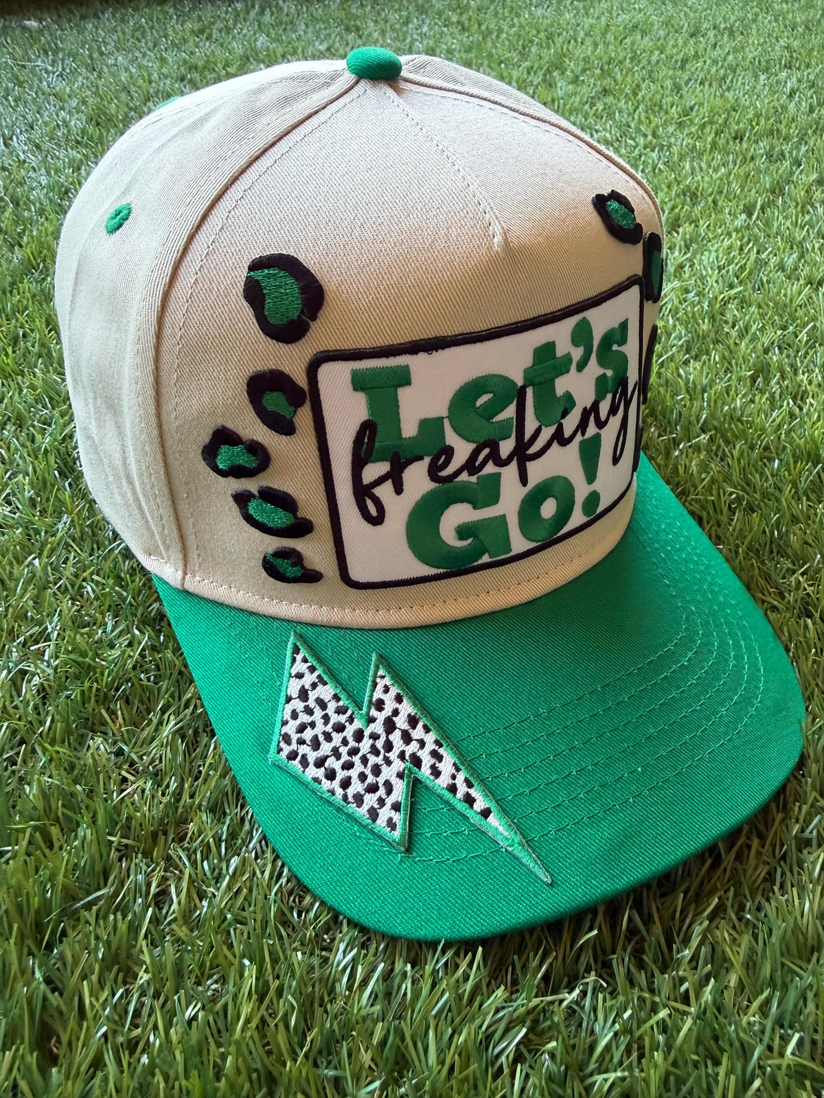 Let’s Freaking Go football them custom canvas trucker with an embroidered football on the side