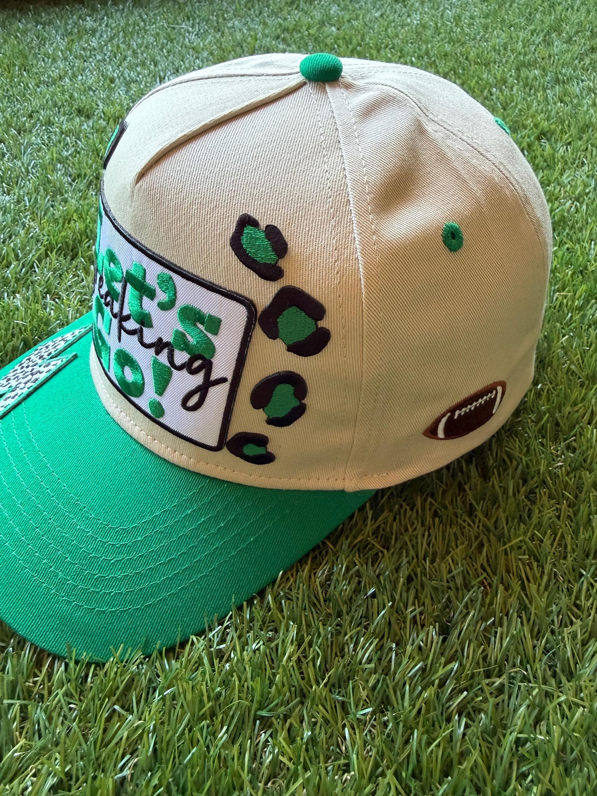 Let’s Freaking Go football them custom canvas trucker with an embroidered football on the side