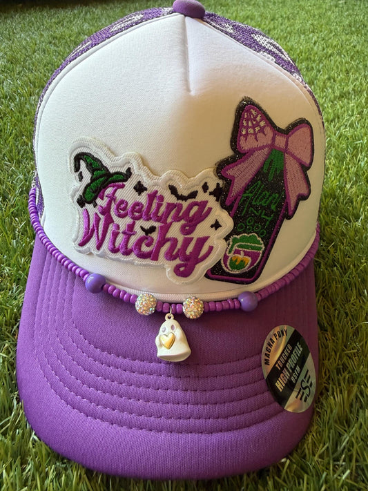 Feeling Witchy with a Witch’s Brew energy drink patch on a custom mesh trucker with a magna pony adjustable snapback and hat chain