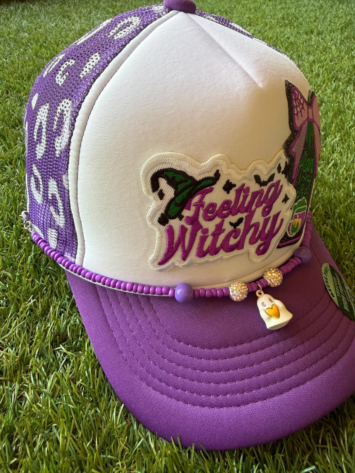 Feeling Witchy with a Witch’s Brew energy drink patch on a custom mesh trucker with a magna pony adjustable snapback and hat chain