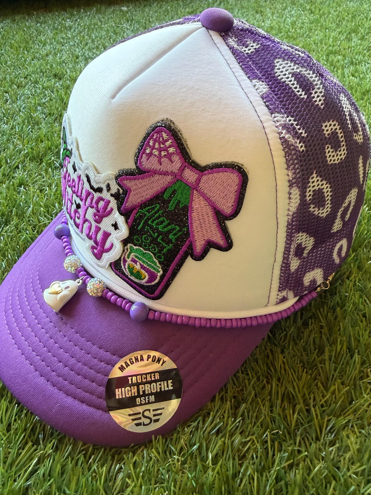 Feeling Witchy with a Witch’s Brew energy drink patch on a custom mesh trucker with a magna pony adjustable snapback and hat chain