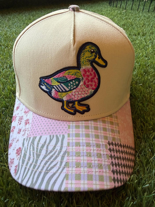 Pastel Duck custom canvas trucker hat with patterned brim