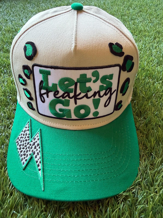 Let’s Freaking Go football them custom canvas trucker with an embroidered football on the side