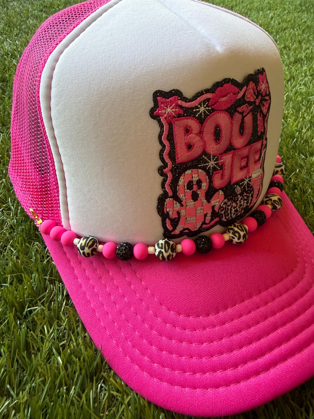 Boo Jee Halloween theme custom mesh trucker hat with coordinating hat chain