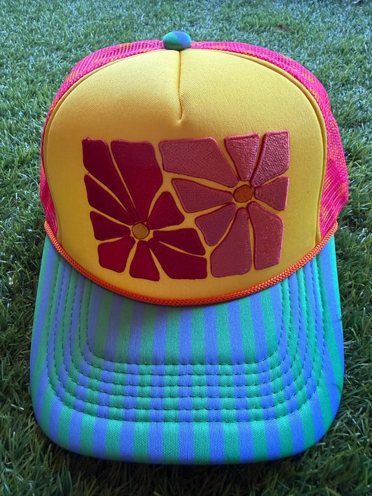 FLORAL embroidered patch on custom trucker hat