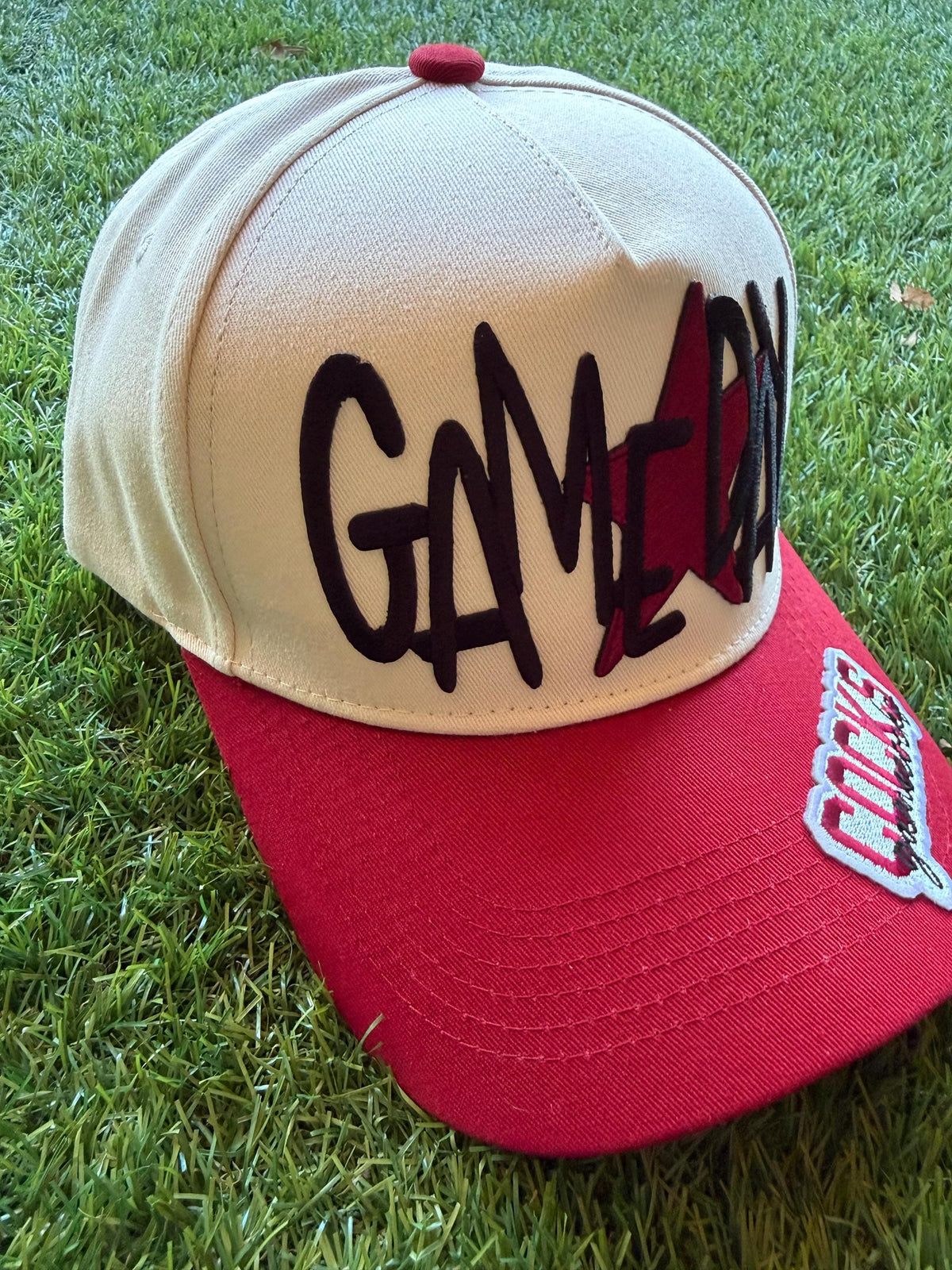 GAMEDAY with garnet star Gamecocks football theme custom canvas trucker hat with garnet brim