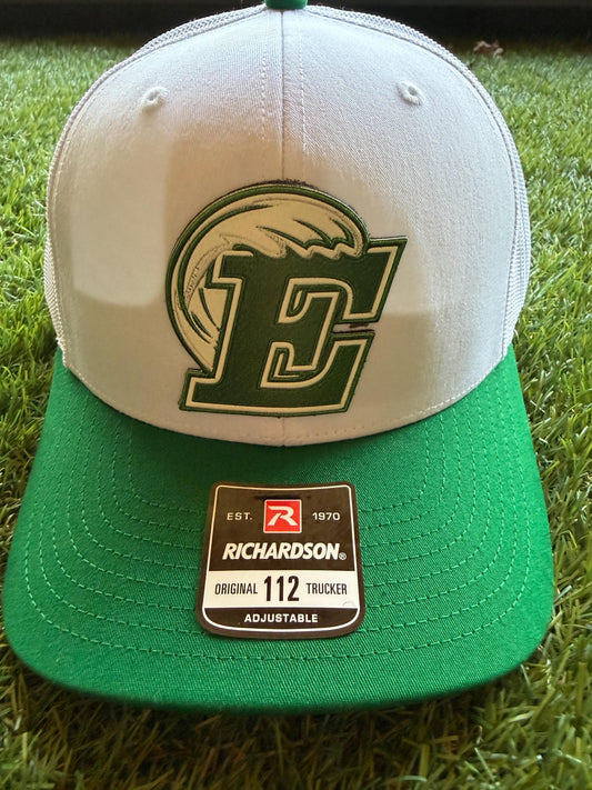 EASLEY GREENWAVE leather patch on custom Richardson 112 trucker hat beige/green