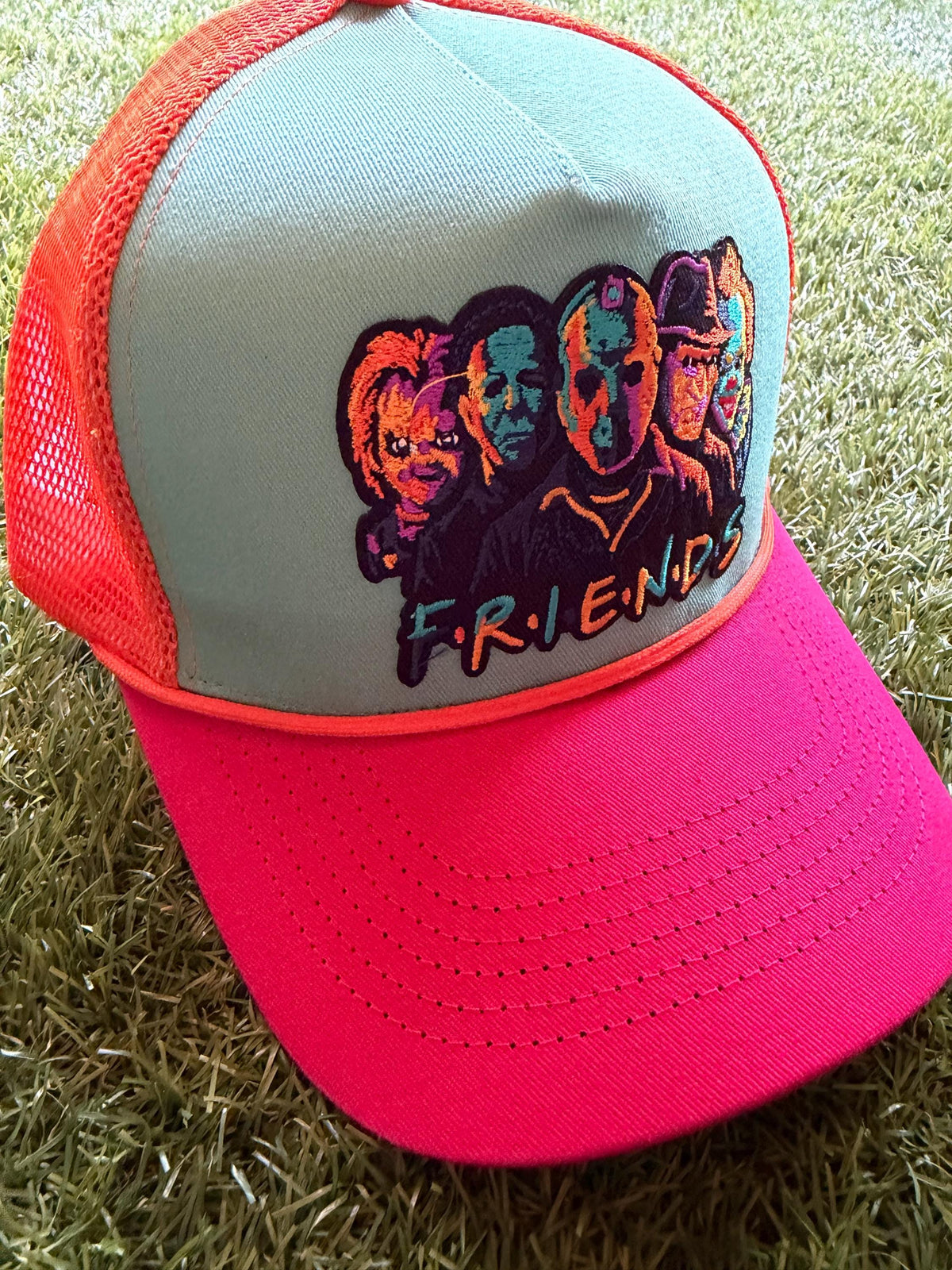FRIENDS horror film edition on custom canvas/mesh trucker hat