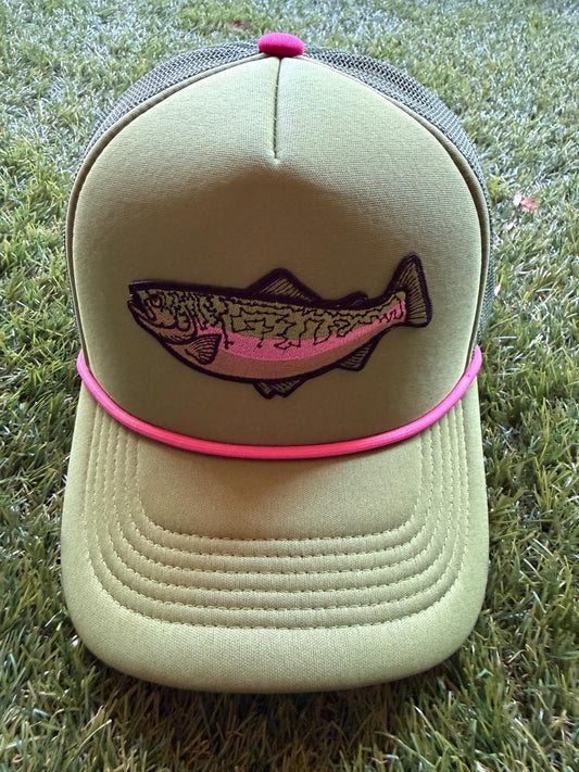 FISH embroidered patch on custom tucker hat