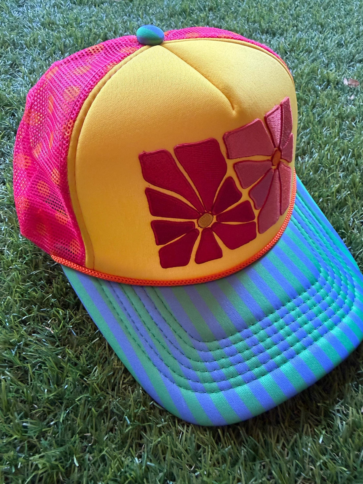 FLORAL embroidered patch on custom trucker hat