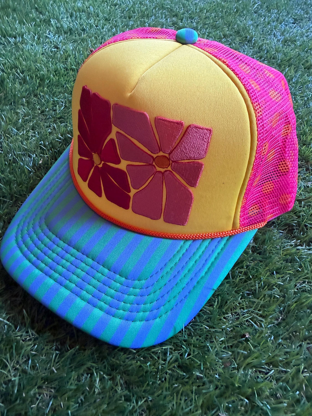FLORAL embroidered patch on custom trucker hat