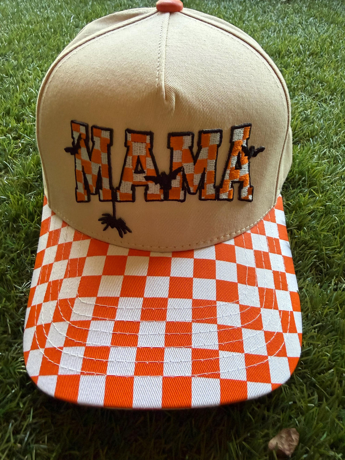 MAMA embroidered Halloween theme patch on custom canvas trucker hat