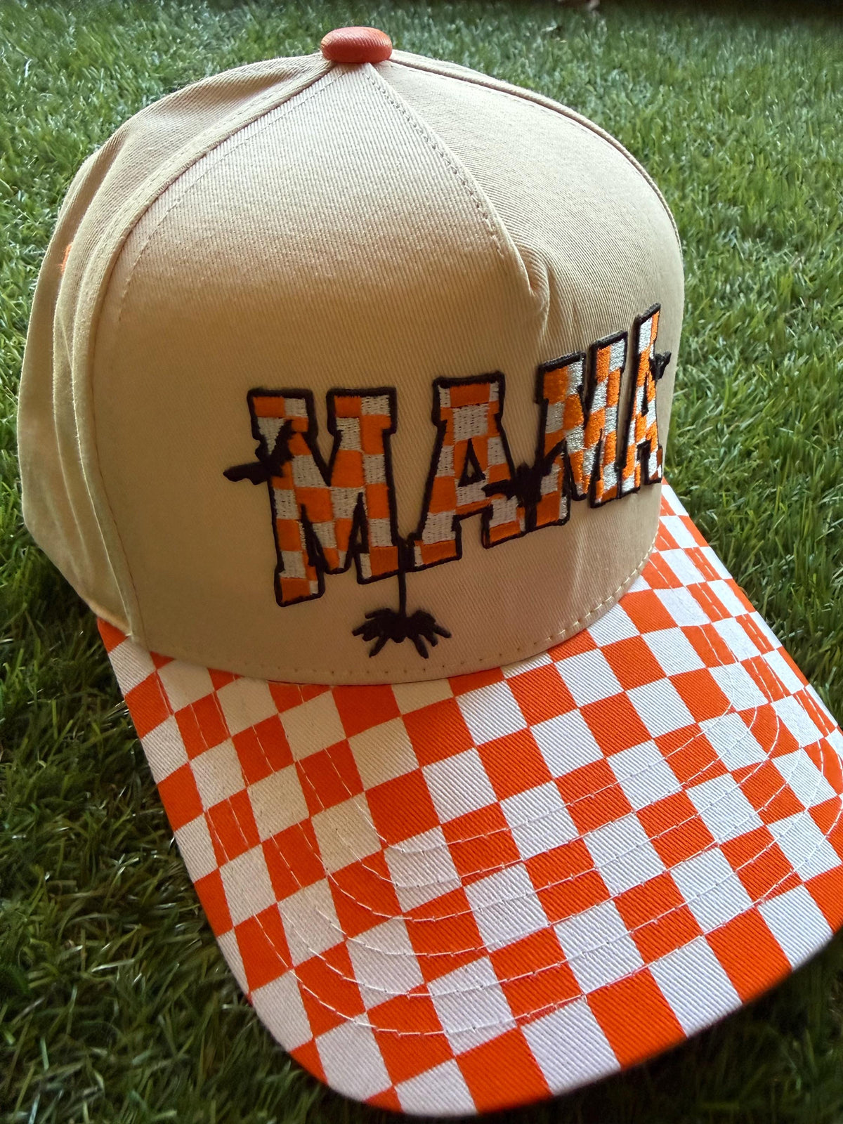 MAMA embroidered Halloween theme patch on custom canvas trucker hat