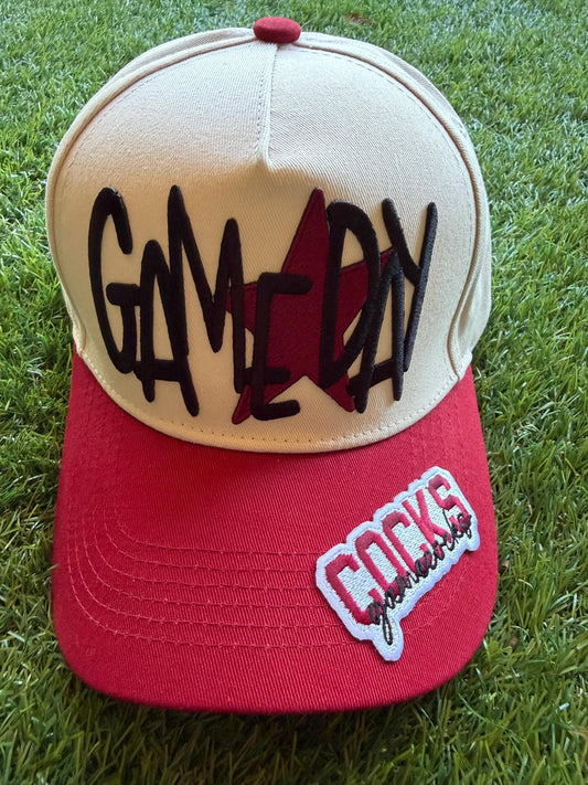 GAMEDAY with garnet star Gamecocks football theme custom canvas trucker hat with garnet brim