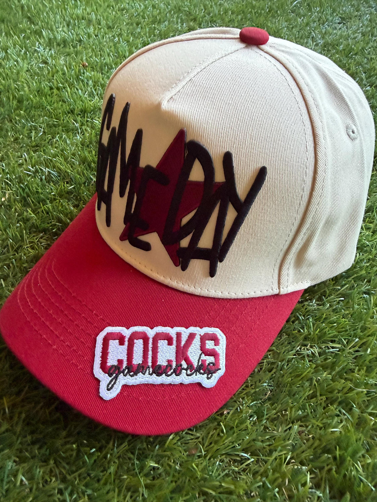 GAMEDAY with garnet star Gamecocks football theme custom canvas trucker hat with garnet brim