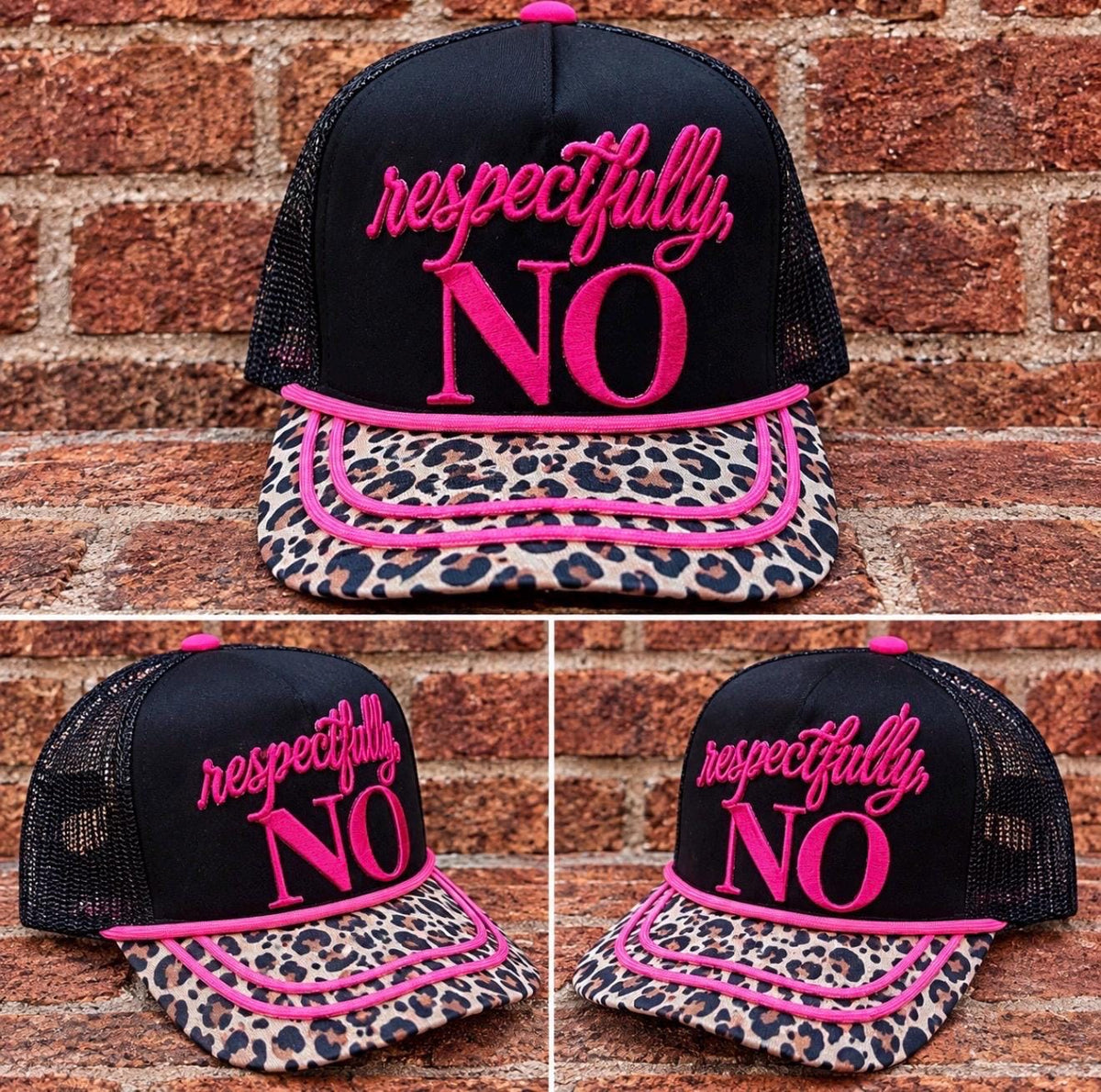 Respectfully No embroidered patch on custom canvas mesh combo trucker hat