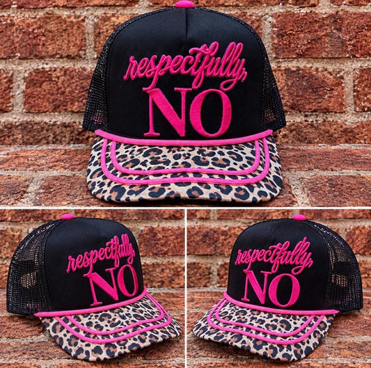 Respectfully No embroidered patch on custom canvas mesh combo trucker hat