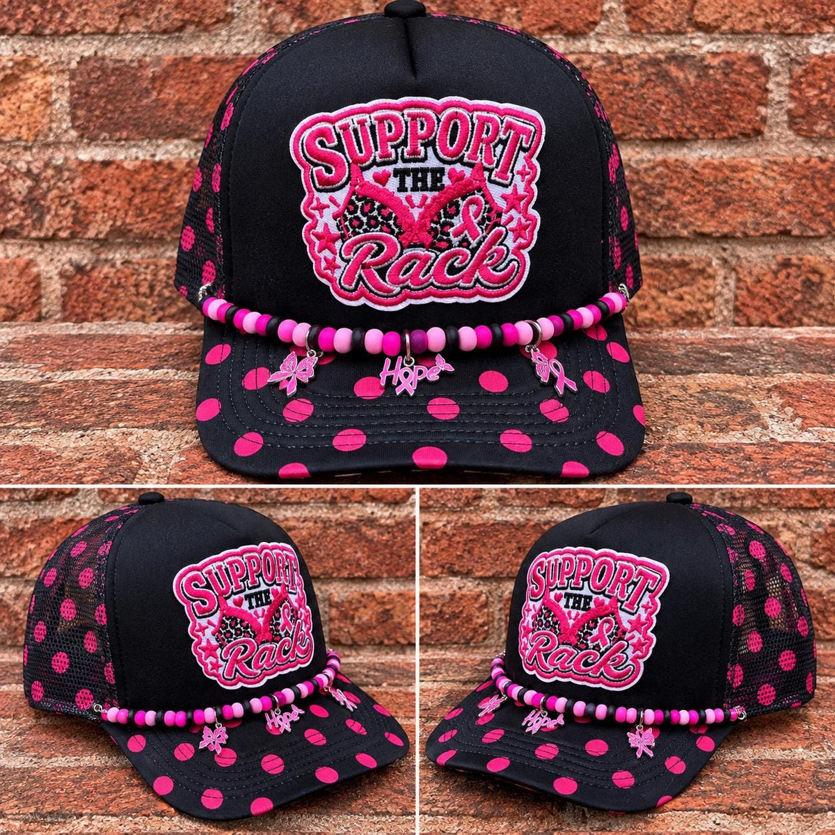Support The Rack Breast Cancer Awareness on custom mesh trucker hat