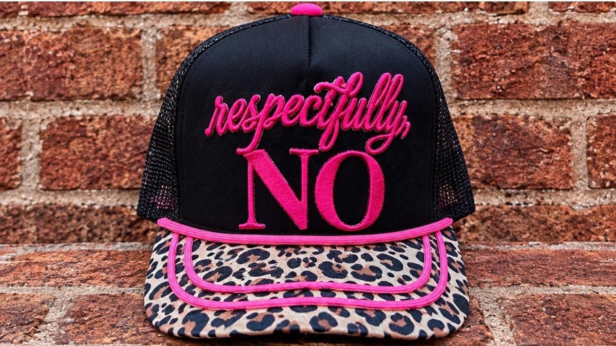 Respectfully No embroidered patch on custom canvas mesh combo trucker hat